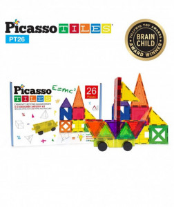 Set PicassoTiles Inspirațional - 26 piese magnetice de construcție colorate - 9 forme diferite
