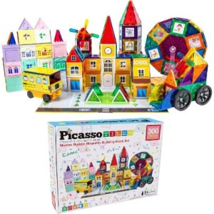Set PicassoTiles Master Builder 300 piese de construcție (magnetice și accesorii) 3-în-1