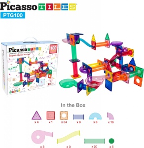 Set PicassoTiles Traseu magnetic pentru bile (marble run) - 100 de piese