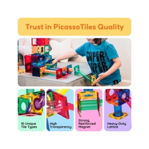 Set PicassoTiles Traseu magnetic pentru bile (marble run) - 70 de piese