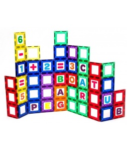 Set Playmags exclusiv educațional - 80 piese magnetice: 40 ferestre + 40 litere și cifre