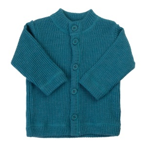 Cardigan din lână merinos Joha - Rib Turquoise