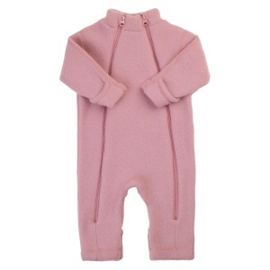 Overall Joha din lana merinos fleece, cu manusi si botosei - Basic Pink