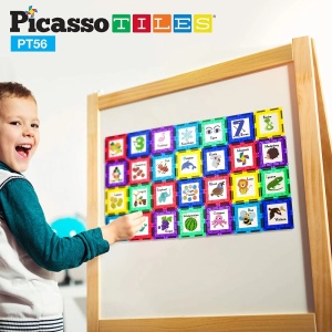 Set magnetic PicassoTiles 56 Piese De Construcție (Magnetice Și Accesorii Clip-On Educative)