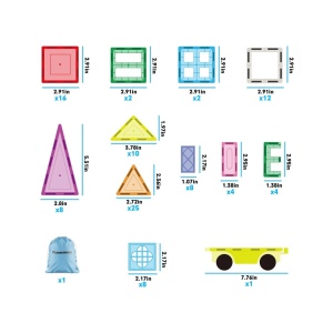 Set PicassoTiles 101 piese de construcție (magnetice, ferestre, accesorii, bază de mașinuță, sac de transport)