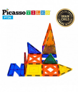 Set PicassoTiles Inspirațional - 26 piese magnetice de construcție colorate - 9 forme diferite