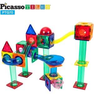 Set PicassoTiles Traseu magnetic pentru bile (marble run) - 70 de piese