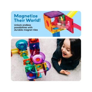 Set PicassoTiles Traseu magnetic pentru bile (marble run) - 70 de piese