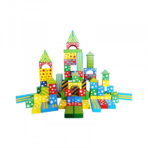 Cuburi constructie din lemn cu modele (100 buc.)