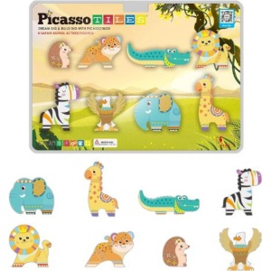 Set PicassoTiles 8 accesorii magnetice, animale din safari, compatibile cu piesele magnetice de construcție