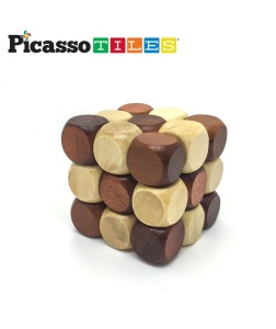 Set PicassoTiles 8 stiluri de Puzzle logic din lemn: cuburi Burr, minge, butoi, șarpe-cub