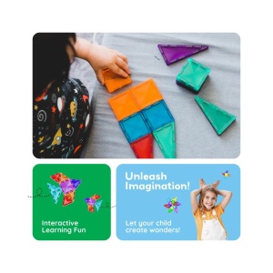 Set PicassoTiles 80 piese magnetice de construcție cu efect de diamant, cu mașinuță