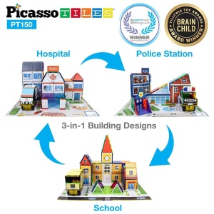 Set PicassoTiles Master Builder 300 piese de construcție (magnetice și accesorii) 3-în-1