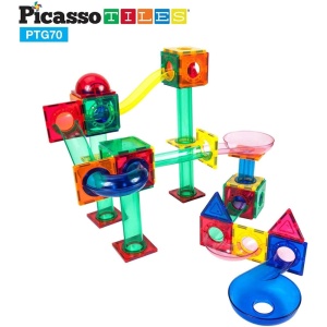 Set PicassoTiles Traseu magnetic pentru bile (marble run) - 70 de piese