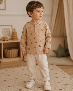 Cămașă din muselină dublă de bumbac, Pure Pure - Beige