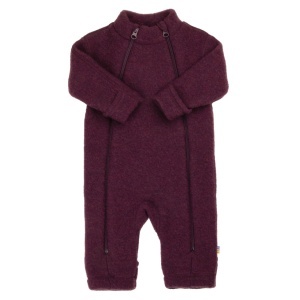 Overall lână merinos fleece Joha, cu manusi si botosei - Plum