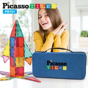 Set PicassoTiles 101 piese magnetice de construcție cu geantă de transport