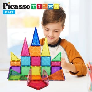 Set PicassoTiles 41 piese magnetice de construcție cu efect de prismă