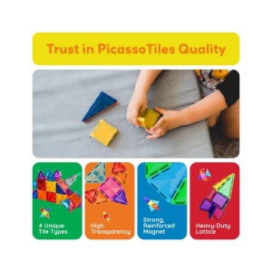 Set PicassoTiles 80 piese magnetice de construcție cu efect de diamant, cu mașinuță