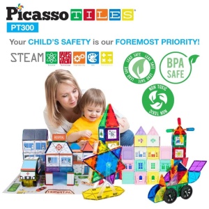 Set PicassoTiles Master Builder 300 piese de construcție (magnetice și accesorii) 3-în-1