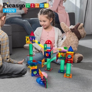 Set PicassoTiles Traseu magnetic pentru bile (marble run) - 70 de piese