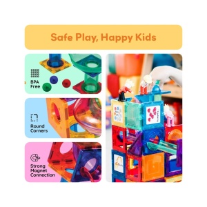 Set PicassoTiles Traseu magnetic pentru bile (marble run) - 70 de piese