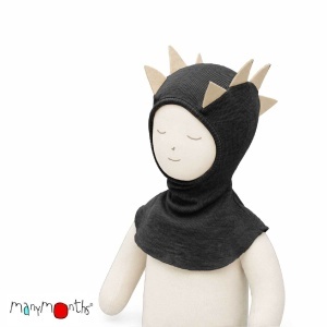 Cagulă lână merinos ManyMonths Dino - Foggy Black