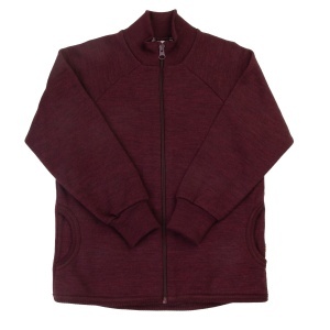 Cardigan din lână merinos, cu fermoar, Joha - Burgundy