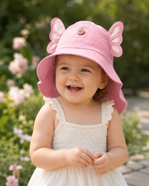 Pălărie ajustabilă ManyMonths Butterfly cânepă și bumbac - Strawberry Milk