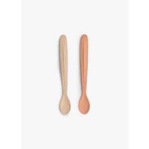 Set 2 lingurite din silicon cu coada lunga Citron, Blush Pink/ Beige
