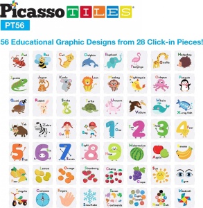 Set magnetic PicassoTiles 56 Piese De Construcție (Magnetice Și Accesorii Clip-On Educative)