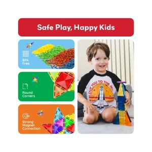 Set PicassoTiles 80 piese magnetice de construcție cu efect de diamant, cu mașinuță