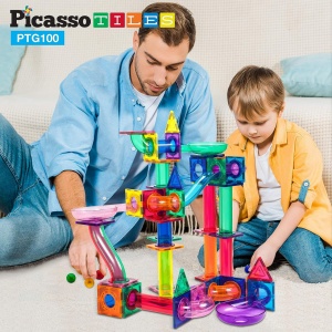 Set PicassoTiles Traseu magnetic pentru bile (marble run) - 100 de piese