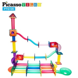 Set PicassoTiles Traseu magnetic pentru bile (marble run) - 120 de piese