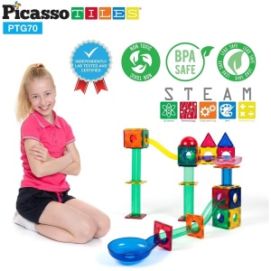 Set PicassoTiles Traseu magnetic pentru bile (marble run) - 70 de piese