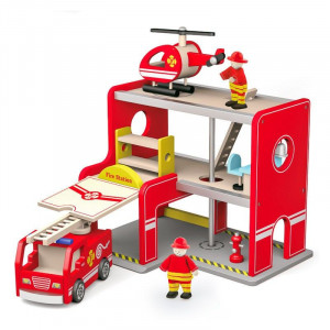 Statie de pompieri din lemn cu elicopter si pompieri, Viga Toys