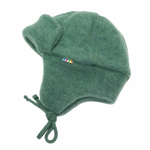 Căciulă dublată lână merinos fleece Joha - Basic Green, marimea 37 (0-1 luna)