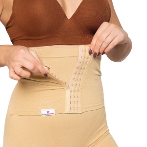 Colanti scurti modelatori cu centura abdominala postnatala integrata, WonderMom Bej marimea S - Img 3