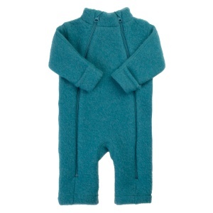 Overall lana merinos fleece Joha, cu manusi si botosei - Turquoise
