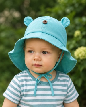 Pălărie ajustabilă ManyMonths Teddy Bear cânepă și bumbac - Angel Turquoise