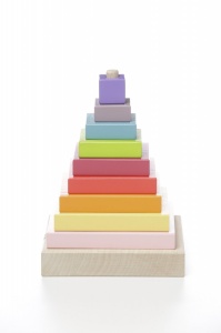 Set Constructii 10 Piese, Piramida Culorilor-Jucarie din lemn Cubika - Img 2