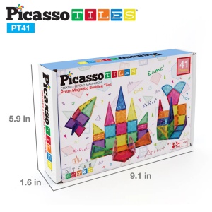Set PicassoTiles 41 piese magnetice de construcție cu efect de prismă