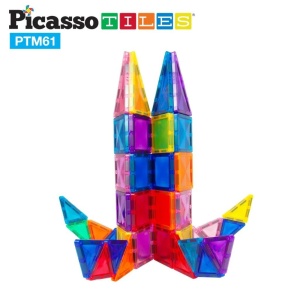 Set PicassoTiles 61 piese magnetice de construcție mini cu efect de diamant