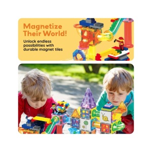 Set PicassoTiles 700 piese: magnetice, cărămiduțe, figurine, trasee de bile, whiteboard cu markere și cutie de depozitare