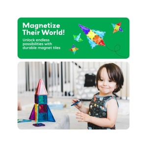 Set PicassoTiles 80 piese magnetice de construcție cu efect de diamant, cu mașinuță