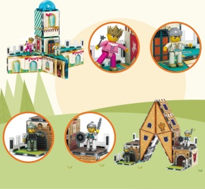 Set PicassoTiles Castel Medieval 70 piese magnetice de construcție 2-în-1