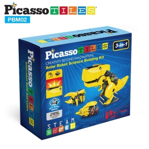 Set PicassoTiles - Kit STEM solar educativ 3-în-1 dinozaur robot