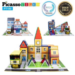 Set PicassoTiles Master Builder 300 piese de construcție (magnetice și accesorii) 3-în-1