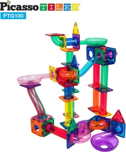 Set PicassoTiles Traseu magnetic pentru bile (marble run) - 100 de piese