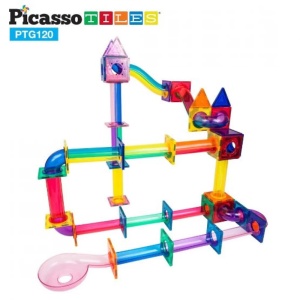 Set PicassoTiles Traseu magnetic pentru bile (marble run) - 120 de piese